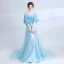 Classic Elegant Sky Blue Evening Dresses  2018 Trumpet / Mermaid U-Neck Charmeuse Butterfly Backless Embroidered Evening Party Formal Dresses