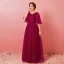 Modest / Simple Burgundy Plus Size Evening Dresses  2018 A-Line / Princess Lace-up Tulle U-Neck Appliques Backless Evening Party Formal Dresses