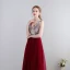 Charming Sexy Floor-Length / Long Evening Dresses  2018 V-Neck Chiffon Lace-up Burgundy Appliques Backless Beading Formal Dresses