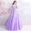 Flower Fairy Lavender Floor-Length / Long Prom Dresses 2018 A-Line / Princess Tulle U-Neck Appliques Backless Beading Evening Party Prom Formal Dresses