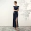 Elegant Navy Blue Evening Dresses  2017 Trumpet / Mermaid U-Neck Charmeuse Appliques Beading Pierced Handmade  Evening Party Formal Dresses