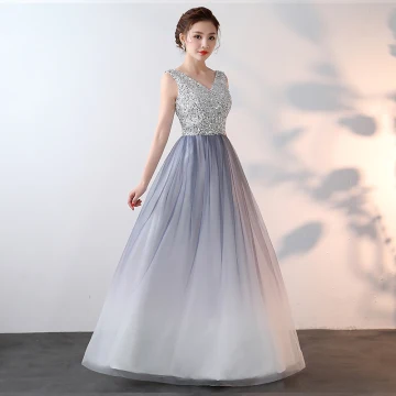 Scintillantes Bling Bling Argenté Longue Robe De Soirée 2018 Princesse V Cou Tulle Appliques Perlage Paillettes Soirée Robe De Ceremonie