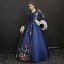 Vintage / Retro Traditional Floor-Length / Long Ball Gown Navy Blue Prom Dresses 2018 Lace-up U-Neck Charmeuse Backless Printing Prom Formal Dresses