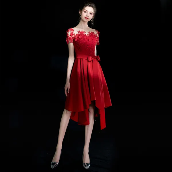 Modern Fashion Red Short Homecoming Graduation Dresses 2018 A Line Princess U Neck