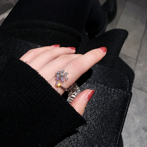 Unique Argenté Faux Diamant Flocon de neige Bague Club de carnaval Anneaux 2019 Accessorize
