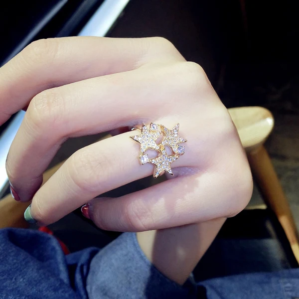 Piękne Złote Rhinestone Gwiazda Szczęściarz Pierścień Taniec Pierścienie 2019 Akcesoria