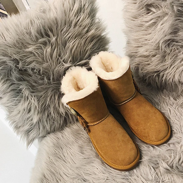 Klassieke Elegante Bruin Snowboots 2020 Gesp Kwast Wollen Leer Toevallig Tuin / Outdoor Winter Plat Ronde Neus Dames Laarzen
