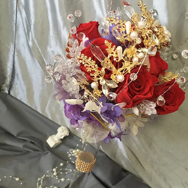 Romantic Glamorous Multi-Colors Wedding Flowers 2020 Handmade Tulle Metal Beading Crystal Flower Pearl Bridal Wedding Prom Accessories