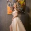 Vintage / Retro Medieval Champagne Prom Dresses 2021 A-Line / Princess Off-The-Shoulder Sleeveless Crossed Straps Lace Tulle Appliques Backless Sweep Train Prom Formal Dresses