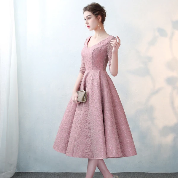 Elegant Blushing Pink 2017 Party Dresses V-Neck Lace Appliques Backless Homecoming Evening Party A-Line / Princess Evening Dresses