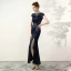 Elegant Navy Blue Evening Dresses  2017 Trumpet / Mermaid U-Neck Charmeuse Appliques Beading Pierced Handmade  Evening Party Formal Dresses
