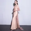Luxe Perle Rose Robe De Soirée 2017 Trompette / Sirène Bustier Dentelle Brodé Appliques Dos Nu Soirée Robe De Ceremonie