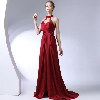 Amazing Unique Burgundy Evening Dresses 2017 Lace Appliques Backless Beading Evening Party Formal Dresses