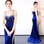 Sexy Bleu Roi Robe De Soirée 2017 Trompette / Sirène Bretelles Spaghetti Dos Nu Perlage Paillettes Soirée Robe De Ceremonie