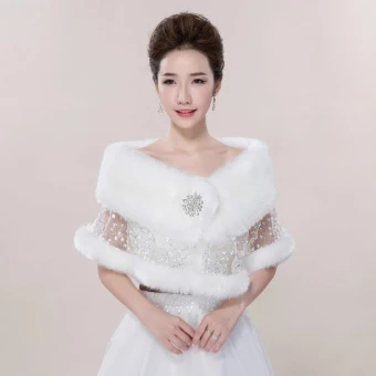 White Winter Lace Sequins Faux Fur Wedding Prom Shawls 2017