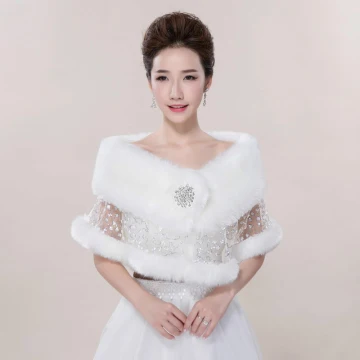 Blanche Hiver En Dentelle Paillettes Fausse Fourrure Mariage Promo Châles 2017