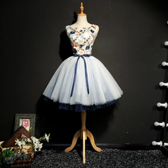 Snygga Fina Mörk Marinblå Studentklänningar 2018 Hemkomst Prinsessa Tyll U Hals Broderade Appliqués Halterneck Beading Fest Formella Klänningar