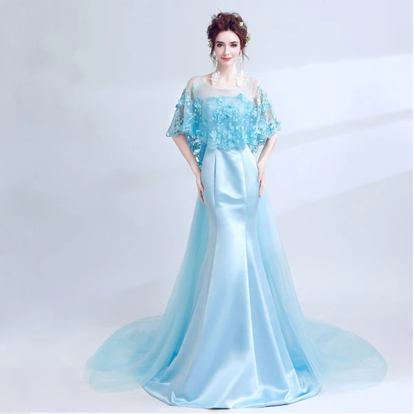 Classic Elegant Sky Blue Evening Dresses 2018 Trumpet / Mermaid U-Neck Charmeuse Butterfly Backless Embroidered Evening Party Formal Dresses Classic Elegant Sky Blue Evening Dresses 2018 Trumpet / Mermaid U-Neck Charmeuse Butterfly Backless Embroidered Evening Party Formal Dresses