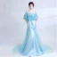 Classic Elegant Sky Blue Evening Dresses  2018 Trumpet / Mermaid U-Neck Charmeuse Butterfly Backless Embroidered Evening Party Formal Dresses