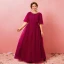 Modest / Simple Burgundy Plus Size Evening Dresses  2018 A-Line / Princess Lace-up Tulle U-Neck Appliques Backless Evening Party Formal Dresses