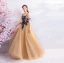 Classic Elegant Yellow Floor-Length / Long Evening Dresses  2018 A-Line / Princess U-Neck Tulle Embroidered Backless Beading Evening Party Prom Dresses