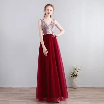 Charmant Sexy Longue Robe De Soirée 2018 V Cou Chiffon Lacer Bordeaux Appliques Dos Nu Perlage Robe De Ceremonie