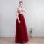 Charming Sexy Floor-Length / Long Evening Dresses  2018 V-Neck Chiffon Lace-up Burgundy Appliques Backless Beading Formal Dresses