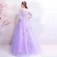 Flower Fairy Lavender Floor-Length / Long Prom Dresses 2018 A-Line / Princess Tulle U-Neck Appliques Backless Beading Evening Party Prom Formal Dresses