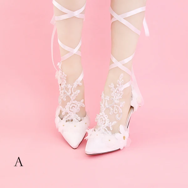 Chic / Beautiful White Wedding PU Appliques Beading Rhinestone Wedding Shoes 2018
