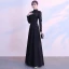 Modest / Simple Black Floor-Length / Long Evening Dresses  2018 A-Line / Princess Lace-up High Neck Long Sleeve Charmeuse Formal Dresses