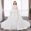 Chic / Belle Blanche Robe Boule Grande Taille Robe De Mariée 2019 Tulle Manches Longues Appliques Dos Nu Brodé Paillettes Bustier Chapel Train Mariage