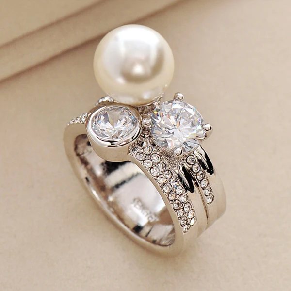 Luxe Argenté Perle Faux Diamant Lune Bague Alliage Dansant Anneaux 2019 Accessorize