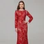 Chic / Beautiful Red Mother Of The Bride Dresses 2020 Trumpet / Mermaid Long Sleeve U-Neck Beading Embroidered Rhinestone Sweep Train Wedding Evening Party Wedding Party Dresses