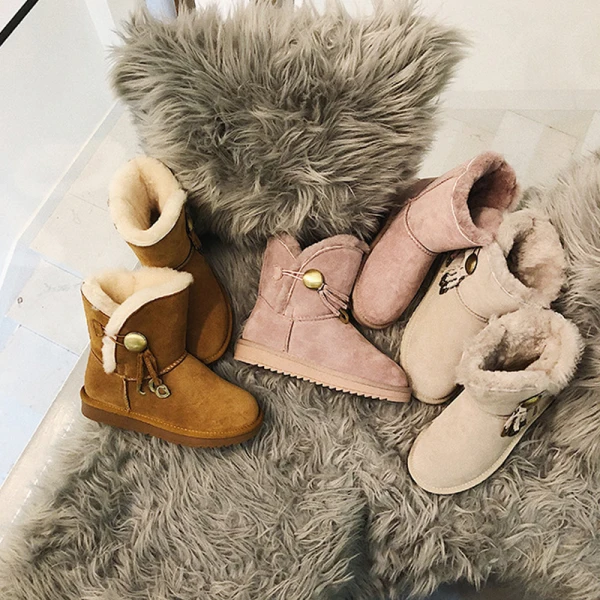 Klassieke Elegante Bruin Snowboots 2020 Gesp Kwast Wollen Leer Toevallig Tuin / Outdoor Winter Plat Ronde Neus Dames Laarzen
