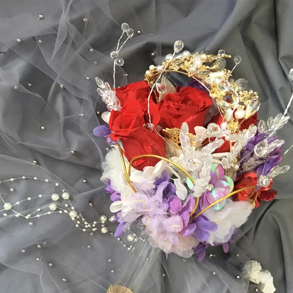 Romantic Glamorous Multi-Colors Wedding Flowers 2020 Handmade Tulle Metal Beading Crystal Flower Pearl Bridal Wedding Prom Accessories