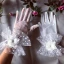 Snygga / Fina Vita Brudhandskar 2020 Appliqués Beading Pärla Rhinestone Tyll Bal Bröllop Tillbehör