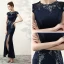 Elegant Navy Blue Evening Dresses  2017 Trumpet / Mermaid U-Neck Charmeuse Appliques Beading Pierced Handmade  Evening Party Formal Dresses