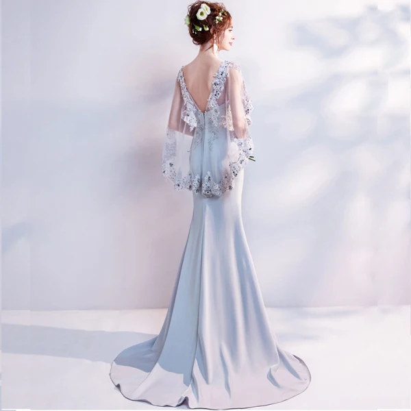 Chic / Beautiful Grey Evening Dresses 2018 Trumpet / Mermaid V-Neck Lace Appliques Backless Beading Rhinestone Evening Party Formal Dresses