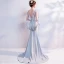 Chic / Beautiful Grey Evening Dresses  2018 Trumpet / Mermaid V-Neck Lace Appliques Backless Beading Rhinestone Evening Party Formal Dresses