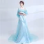 Classic Elegant Sky Blue Evening Dresses  2018 Trumpet / Mermaid U-Neck Charmeuse Butterfly Backless Embroidered Evening Party Formal Dresses