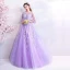 Flower Fairy Lavender Floor-Length / Long Prom Dresses 2018 A-Line / Princess Tulle U-Neck Appliques Backless Beading Evening Party Prom Formal Dresses