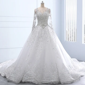 Luxe Blanche Royal Train Mariage 2018 Tulle U Cou Dos Nu Perlage Cristal Faux Diamant Robe Boule Robe De Mariée