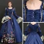 Vintage / Retro Traditional Floor-Length / Long Ball Gown Navy Blue Prom Dresses 2018 Lace-up U-Neck Charmeuse Backless Printing Prom Formal Dresses