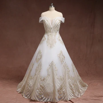 Amazing Unique Gold White Plus Size Wedding Dresses 2019 A Line Princess Lace Charmeuse Strapless Appliques Backless Beading Handmade Court Train Wedding