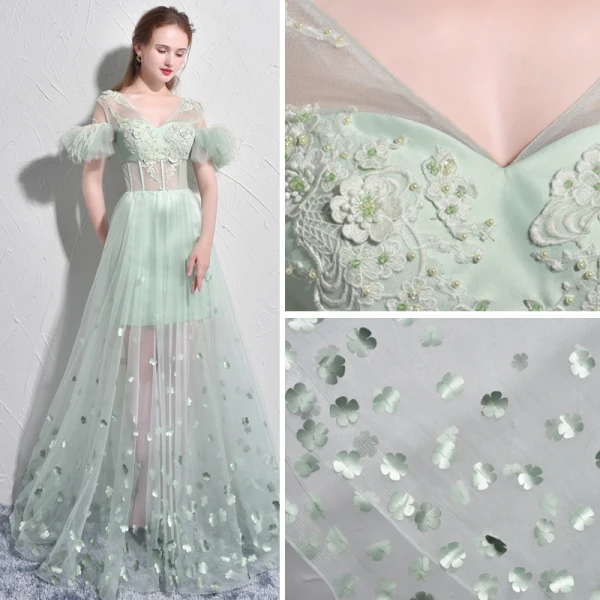 Amazing / Unique Sage Green Evening Dresses  2017 A-Line / Princess V-Neck Lace Feather Appliques Backless Beading Evening Party Formal Dresses