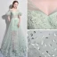 Amazing / Unique Sage Green Evening Dresses  2017 A-Line / Princess V-Neck Lace Feather Appliques Backless Beading Evening Party Formal Dresses