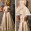 Vintage / Retro Medieval Champagne Prom Dresses 2021 A-Line / Princess Off-The-Shoulder Sleeveless Crossed Straps Lace Tulle Appliques Backless Sweep Train Prom Formal Dresses