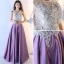 Chic / Beautiful Purple Evening Dresses  2017 A-Line / Princess U-Neck Lace Appliques Backless Beading Evening Party Formal Dresses