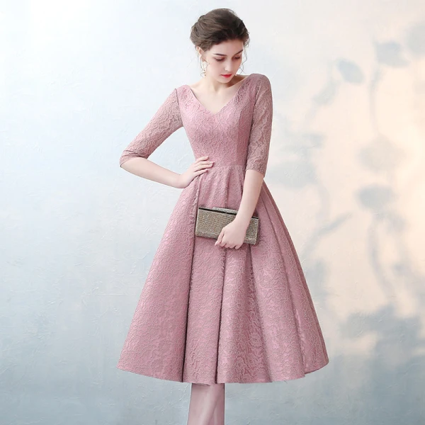 Elegant Blushing Pink 2017 Party Dresses V-Neck Lace Appliques Backless Homecoming Evening Party A-Line / Princess Evening Dresses
