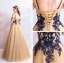 Classic Elegant Yellow Floor-Length / Long Evening Dresses  2018 A-Line / Princess U-Neck Tulle Embroidered Backless Beading Evening Party Prom Dresses